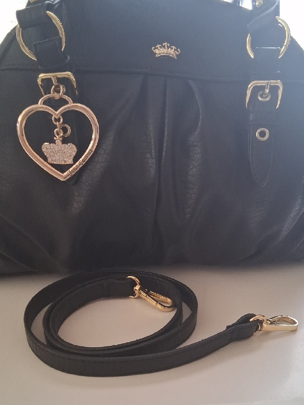 Juicy Couture Black Satchel with Gold Heart Charm - Picture 4 of 11